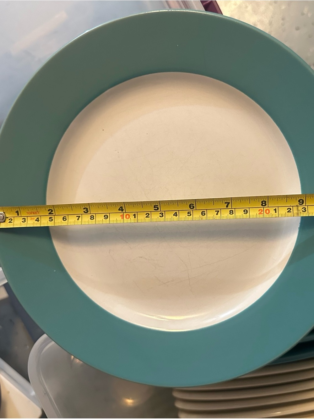 Ceramic Dinner Plate with Aqua Rim - Home Dining